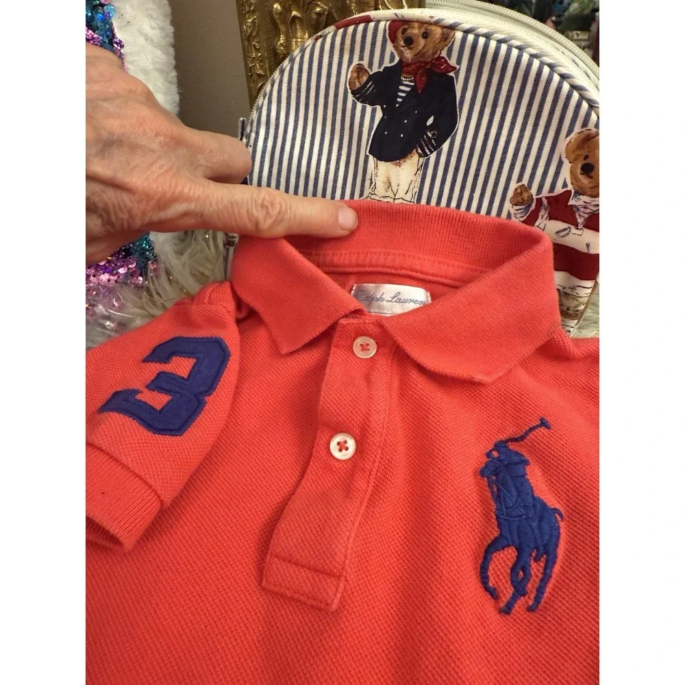 Ralph Lauren Baby Boys 9M Polo Shirt  Red/orange  Blue Big Pony Used